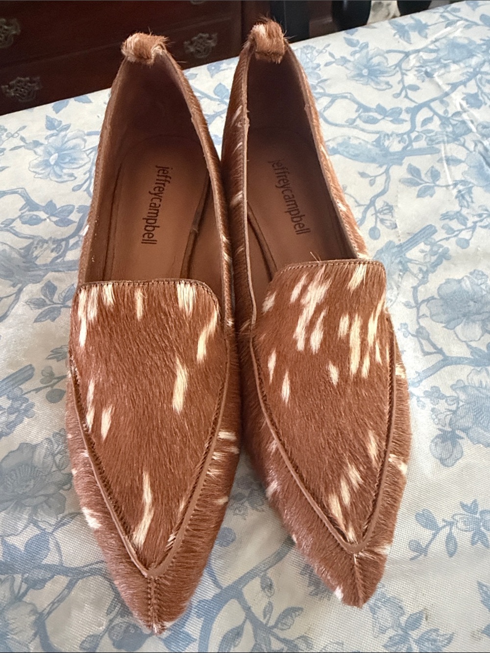 Jeffrey Campbell Brown Haircalf Pointed Loafers with White Speckle